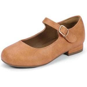 imageHehainom Girls Dress Shoes Mary Jane Ballet Flats Little Big Kids Flower Girl Low Heels School Wedding Party ShoesCamelpu