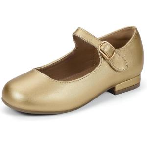 imageHehainom Girls Dress Shoes Mary Jane Ballet Flats Little Big Kids Flower Girl Low Heels School Wedding Party ShoesGoldpu