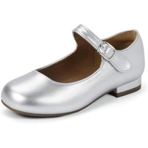 imageHehainom Girls Dress Shoes Mary Jane Ballet Flats Little Big Kids Flower Girl Low Heels School Wedding Party ShoesSilverpu