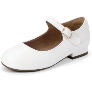 imageHehainom Girls Dress Shoes Mary Jane Ballet Flats Little Big Kids Flower Girl Low Heels School Wedding Party ShoesWhitepu