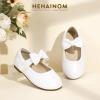 imageHehainom Toddler Girls Dress Shoes Little Kids Flower Girl Sparkle Bow Ballet Flats School Wedding Party ShoesWhite Pu