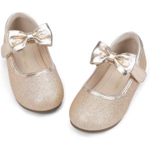 imageHehainom Toddler Girls Dress Shoes Little Kids Flower Girl Sparkle Bow Ballet Flats School Wedding Party ShoesGold Glitter