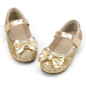 imageHehainom Toddler Girls Dress Shoes Little Kids Flower Girl Sparkle Bow Ballet Flats School Wedding Party ShoesGold Sequine