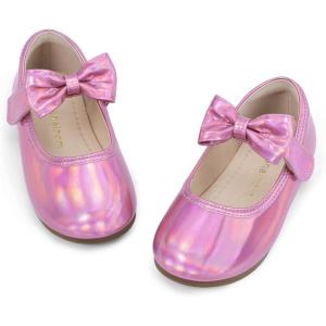 imageHehainom Toddler Girls Dress Shoes Little Kids Flower Girl Sparkle Bow Ballet Flats School Wedding Party ShoesPink