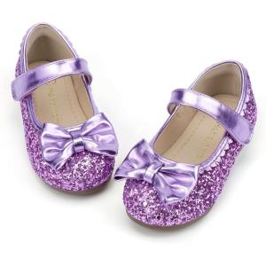 imageHehainom Toddler Girls Dress Shoes Little Kids Flower Girl Sparkle Bow Ballet Flats School Wedding Party ShoesPurple Sequin