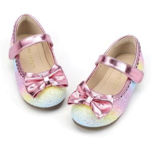 imageHehainom Toddler Girls Dress Shoes Little Kids Flower Girl Sparkle Bow Ballet Flats School Wedding Party ShoesRainbow Sequin