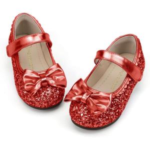 imageHehainom Toddler Girls Dress Shoes Little Kids Flower Girl Sparkle Bow Ballet Flats School Wedding Party ShoesRed Sequin