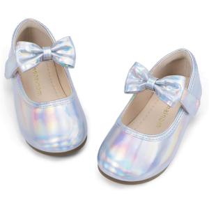 imageHehainom Toddler Girls Dress Shoes Little Kids Flower Girl Sparkle Bow Ballet Flats School Wedding Party ShoesSilver