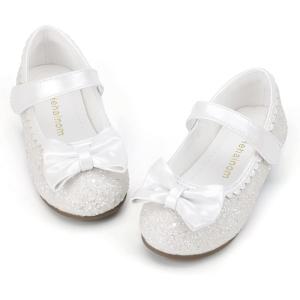 imageHehainom Toddler Girls Dress Shoes Little Kids Flower Girl Sparkle Bow Ballet Flats School Wedding Party ShoesWhite Sequin