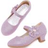 imageDufannie Girls Dress Shoes Low Heel Princess Flats Mary Jane Flower Wedding Party Glitter Shoes for Kids ToddlerGenerous Glitter Purple