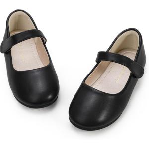 imageHehainom Toddler Girls Flats Mary Jane Flower Girl Dress Shoes School Wedding Party ShoesBlack Pu