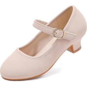 imageDufannie Girls Dress Shoes Low Heel Princess Flats Mary Jane Flower Wedding Party Glitter Shoes for Kids ToddlerClassic Nubuck Nude