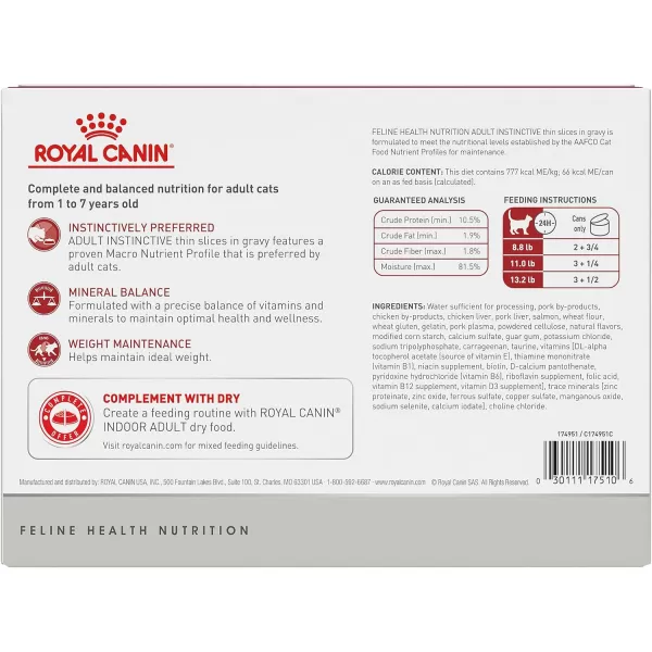 Royal Canin Adult Instinctive Thin Slices in Gravy Wet Cat Food 3 oz can 6pack3 Ounce Pack of 12