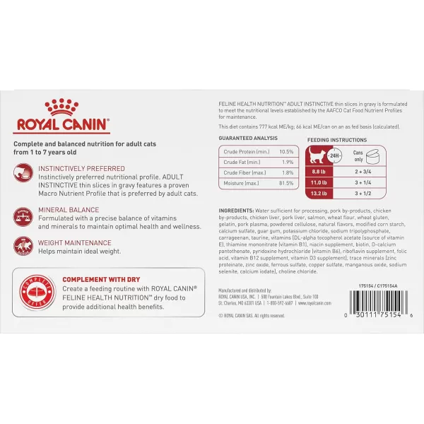 Royal Canin Adult Instinctive Thin Slices in Gravy Wet Cat Food 3 oz can 6pack3 Ounce Pack of 18