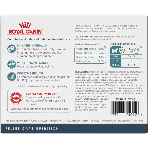 Royal Canin Hairball Care Thin Slices In Gravy Wet Cat Food 3 oz can 12count3 Ounce Pack of 6