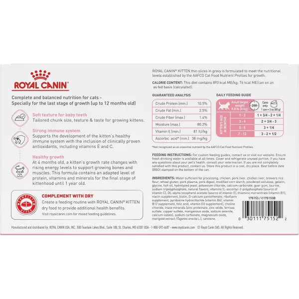 Royal Canin Feline Health Nutrition Kitten Thin Slices in Gravy Canned Cat Food 3 oz can 24count3 Ounce Pack of 18