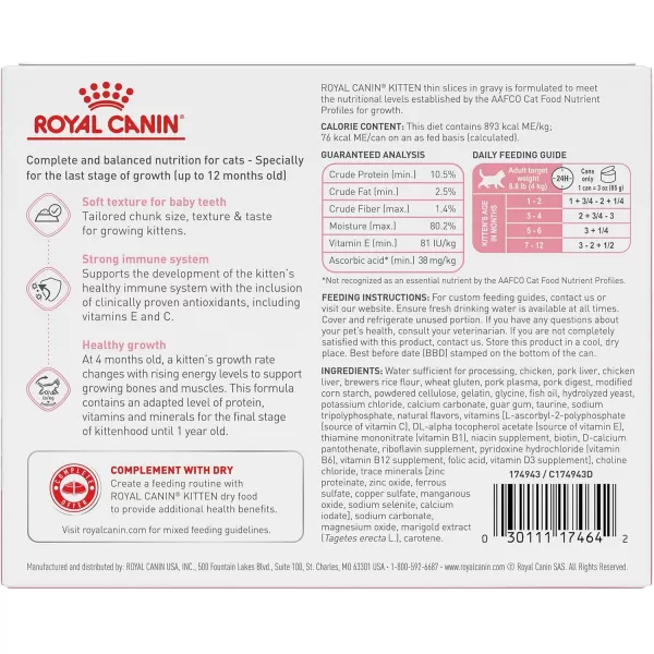 Royal Canin Feline Health Nutrition Kitten Thin Slices in Gravy Canned Cat Food 3 oz can 24count3 Ounce Pack of 6