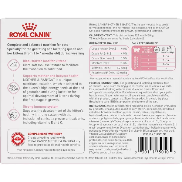 Royal Canin Feline Health Nutrition Mother ampamp Babycat Ultra Soft Mousse in Sauce Canned Cat Food 58 oz canChicken