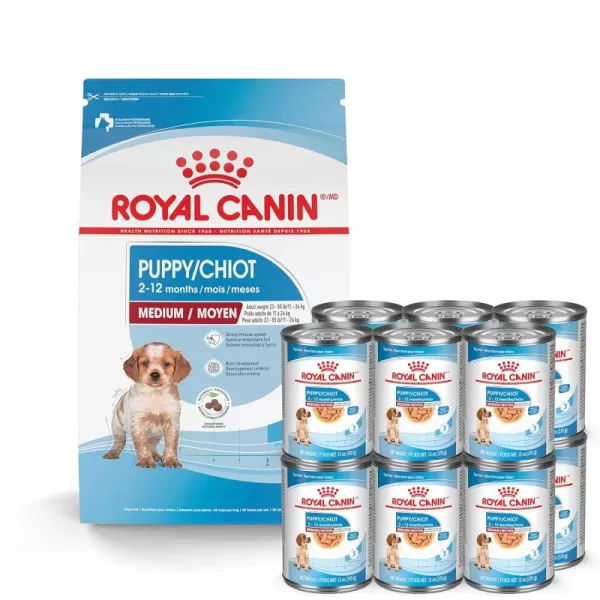 Royal Canin Size Health Nutrition Medium Puppy Dry Dog Food 30 lb bag13 piece set
