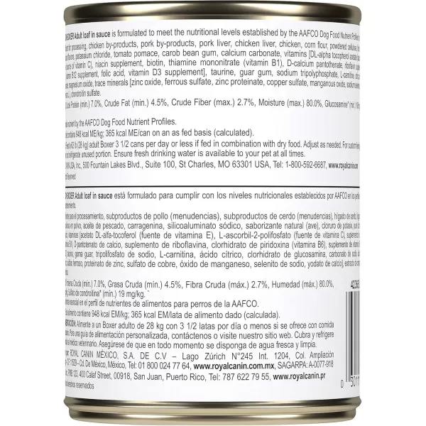 Royal Canin Breed Health Nutrition Boxer Adult Loaf in Sauce Wet Dog Food 135 oz can 12count135 Ounce Pack of 12
