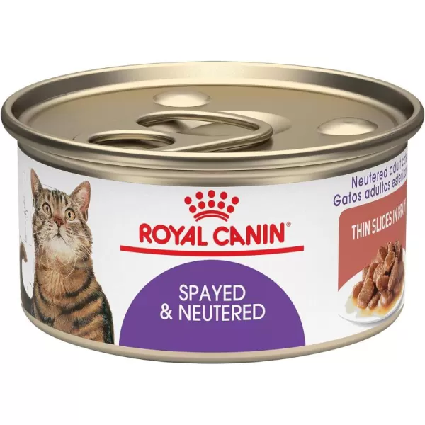 Royal Canin Feline Health Nutrition SpayedNeutered Thin Slices In Gravy Canned Cat Food 3 oz can 24count3 Ounce Pack of 24