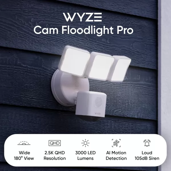 WYZE Floodlight Camera Pro 3000Lumen LEDs 180 Wide View 2K HD Outdoor Security Camera Motion Detection 105dB Siren Cloud ampamp Local Storage Color Night Vision for Home Surveillance WiredWhiteWhite