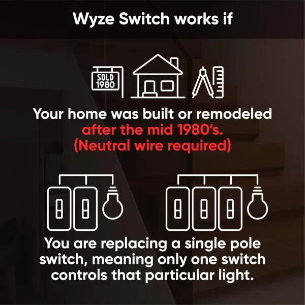 Wyze Switch 24 GHz WiFi Smart Light Switch SinglePole Needs Neutral Wire Compatible with Alexa Google Assistant and IFTTT No Hub Required 1Pack White1Pack