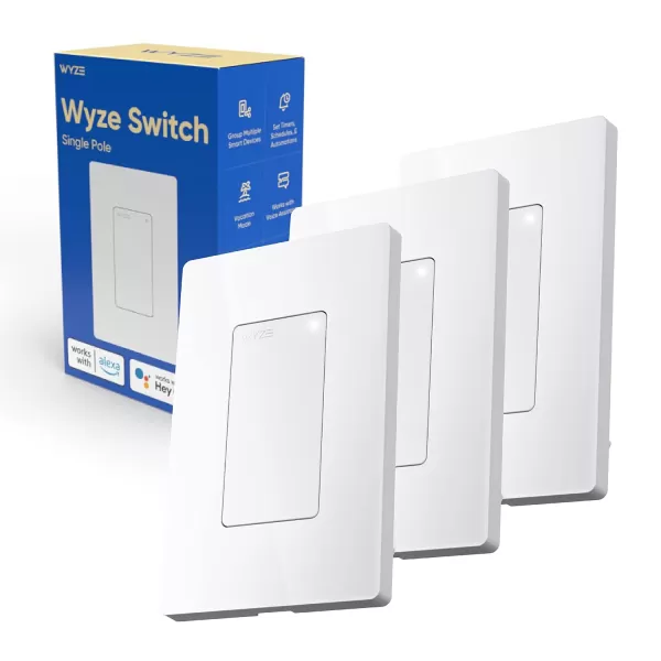 Wyze Switch 24 GHz WiFi Smart Light Switch SinglePole Needs Neutral Wire Compatible with Alexa Google Assistant and IFTTT No Hub Required 1Pack White3Pack