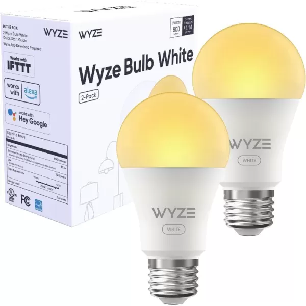 Wyze Bulb White 800 Lumen 90CRI WiFi TunableWhite A19 Smart Light Bulb Compatible with Alexa and Google Assistant TwoPack