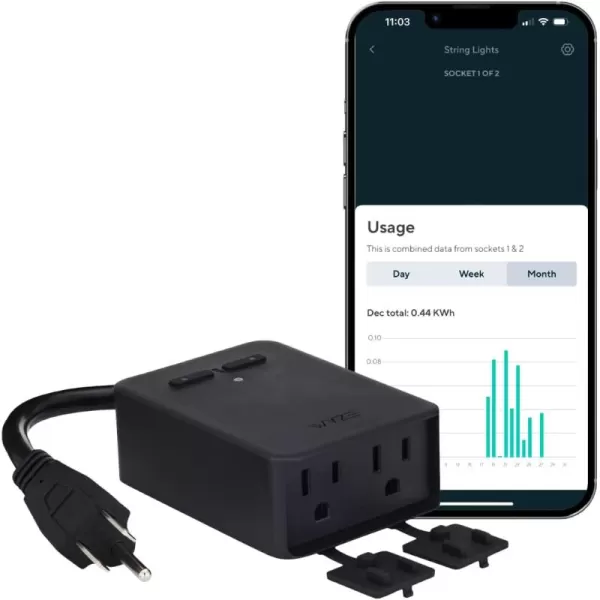 Wyze Plug Outdoor Dual Outlets Energy Monitoring IP64 24GHz WiFi Smart Plug Works with Alexa Google Assistant IFTTT No Hub Required Black  A Certified for Humans Device