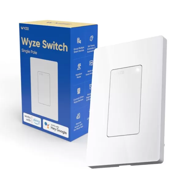 Wyze Switch 24 GHz WiFi Smart Light Switch SinglePole Needs Neutral Wire Compatible with Alexa Google Assistant and IFTTT No Hub Required 1Pack White1Pack