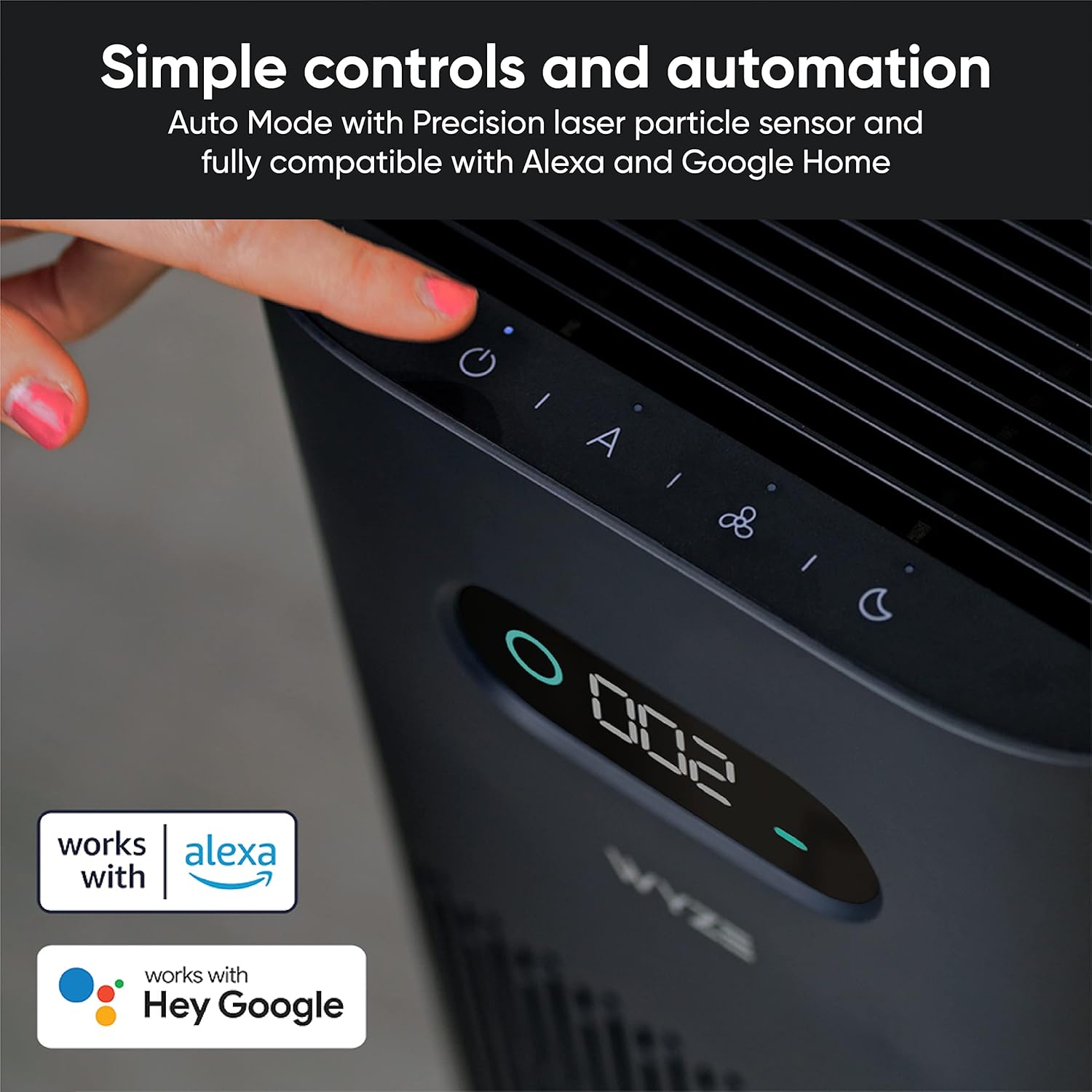 Wyze Air Purifier with Formaldehyde Filter Premium for Home 21db Quiet HEPA 13 Elimination of common pollutants Remove formaldehyde Odors Smoke Pollen Dust Smart WiFi Alexa Google BlackPremium