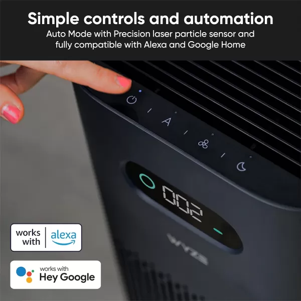 Wyze Air Purifier with Formaldehyde Filter Premium for Home 21db Quiet HEPA 13 Elimination of common pollutants Remove formaldehyde Odors Smoke Pollen Dust Smart WiFi Alexa Google BlackPremium