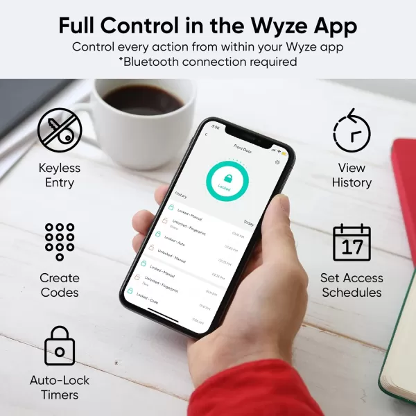 Wyze Bluetooth Fingerprint Deadbolt Lock with Keypad IPX5 Weatherproof Schedules AutoLock  Satin NickelSatin Nickel