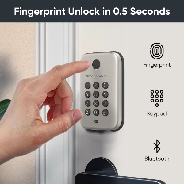Wyze Bluetooth Fingerprint Deadbolt Lock with Keypad IPX5 Weatherproof Schedules AutoLock  Satin NickelSatin Nickel