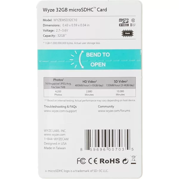 Wyze Expandable Storage 32GB MicroSDHC Card Class 10 Black