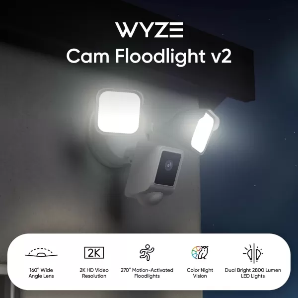 WYZE Floodlight Camera v2 2800Lumen LEDs 2K HD Outdoor Security Camera 160 Wide View Motion Activated Light 105dB Siren Cloud ampamp Local Storage Color Night Vision for Home Surveillance WiredBlack