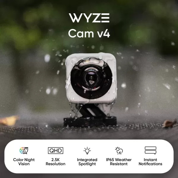 Wyze Cam v4 2K HD WiFi Smart Home Security Camera IndoorOutdoor Use PetBaby Monitor Motion Activated SpotlightSiren Enhanced Color Night Vision 2Way Audio LocalCloud Storage Wired WhiteWhite