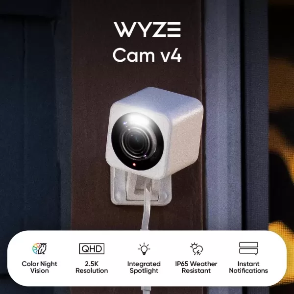 Wyze Cam v4 2K HD WiFi Smart Home Security Camera IndoorOutdoor Use PetBaby Monitor Motion Activated SpotlightSiren Enhanced Color Night Vision 2Way Audio LocalCloud Storage Wired WhiteBlack