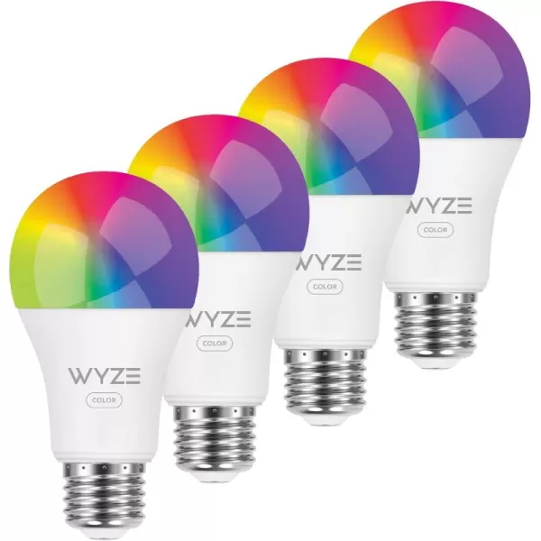 Wyze Bulb Color 1100 Lumen WiFi RGB and Tunable White A19 Smart Bulb Works with Alexa and Google Assistant TwoPack4 Pack