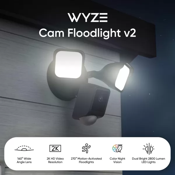 imageWYZE Floodlight Camera v2 with Plugin Mount 2K HD Outdoor Security Camera Color Night Vision Motion Activated Electrical Box with 20ft WeatherResistant Power Cable Easy Installation BlackFloodlight v2 black with Plugin Mount