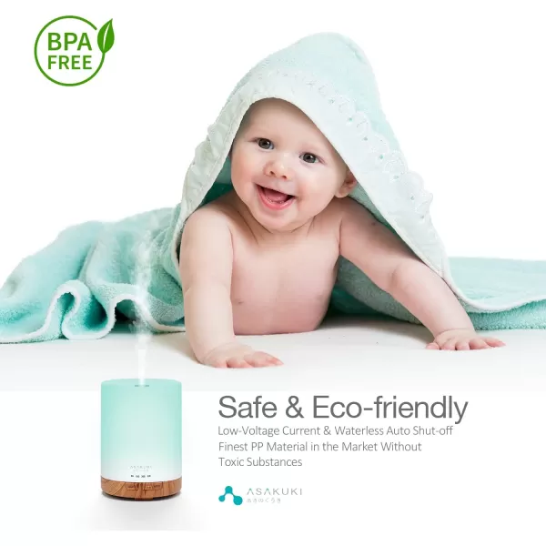 ASAKUKI 100ml Essential Oil Diffuser 5 in 1 Ultrasonic Aromatherapy Diffuser with Intermittent Timer 7 LED Lights and AutoOff Safety SwitchBrown