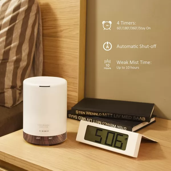 ASAKUKI 100ml Essential Oil Diffuser 5 in 1 Ultrasonic Aromatherapy Diffuser with Intermittent Timer 7 LED Lights and AutoOff Safety SwitchDark Brown