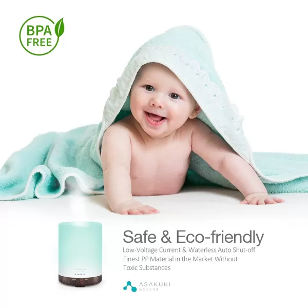 ASAKUKI 100ml Essential Oil Diffuser 5 in 1 Ultrasonic Aromatherapy Diffuser with Intermittent Timer 7 LED Lights and AutoOff Safety SwitchDark Brown