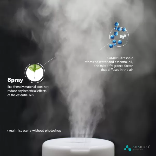 ASAKUKI 100ml Essential Oil Diffuser 5 in 1 Ultrasonic Aromatherapy Diffuser with Intermittent Timer 7 LED Lights and AutoOff Safety SwitchPure White