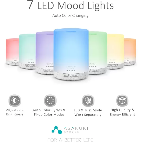 ASAKUKI 100ml Essential Oil Diffuser 5 in 1 Ultrasonic Aromatherapy Diffuser with Intermittent Timer 7 LED Lights and AutoOff Safety SwitchWhite
