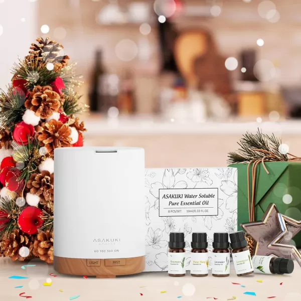 ASAKUKI 100ml Essential Oil Diffuser 5 in 1 Ultrasonic Aromatherapy Diffuser with Intermittent Timer 7 LED Lights and AutoOff Safety SwitchXbrown With Oils