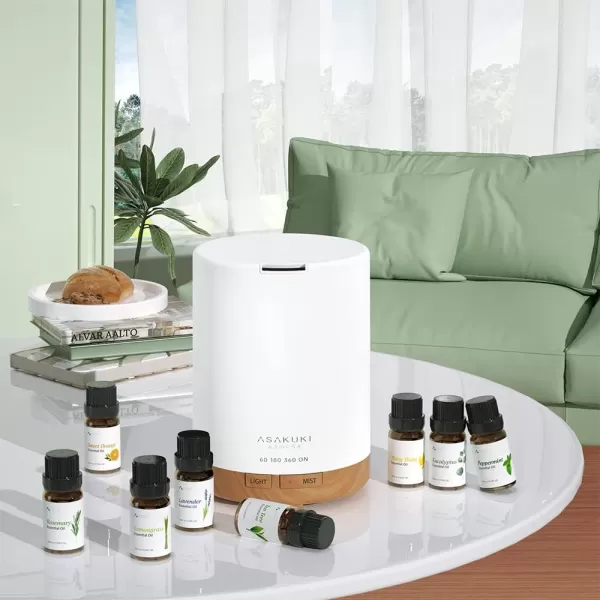 ASAKUKI 100ml Essential Oil Diffuser 5 in 1 Ultrasonic Aromatherapy Diffuser with Intermittent Timer 7 LED Lights and AutoOff Safety SwitchXbrown With Oils