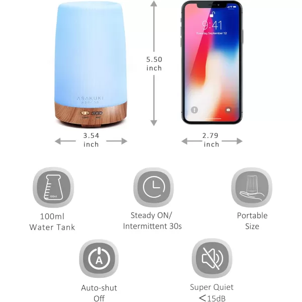 ASAKUKI 100ml Essential Oil Diffuser 5 in 1 Ultrasonic Aromatherapy Diffuser with Intermittent Timer 7 LED Lights and AutoOff Safety SwitchZbrown 100ml