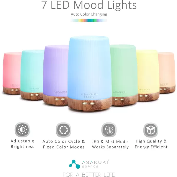 ASAKUKI 100ml Essential Oil Diffuser 5 in 1 Ultrasonic Aromatherapy Diffuser with Intermittent Timer 7 LED Lights and AutoOff Safety SwitchZbrown 100ml